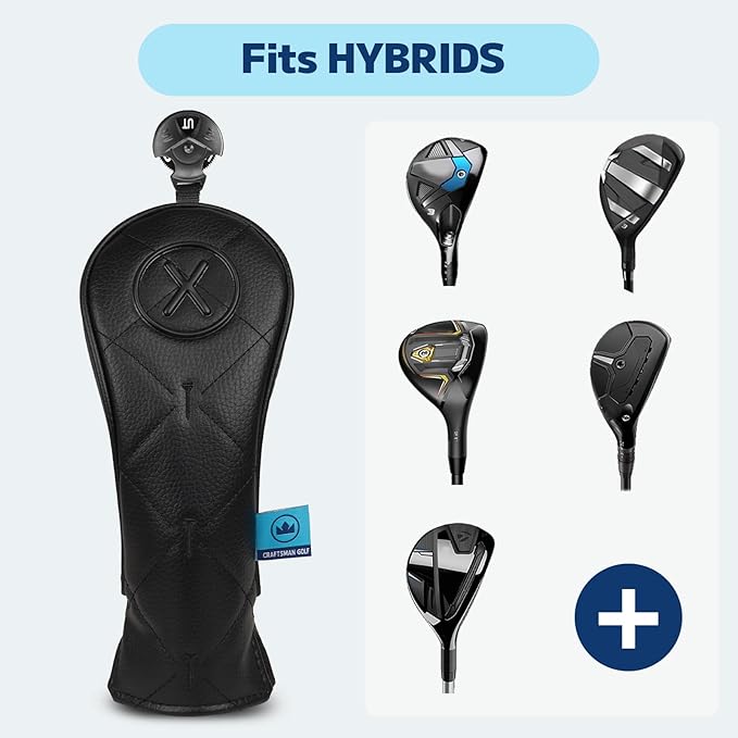 Craftsman Golf Modern Style Premium Black Golf Headcover for 3 5 7 Woods and Driver Hybrids