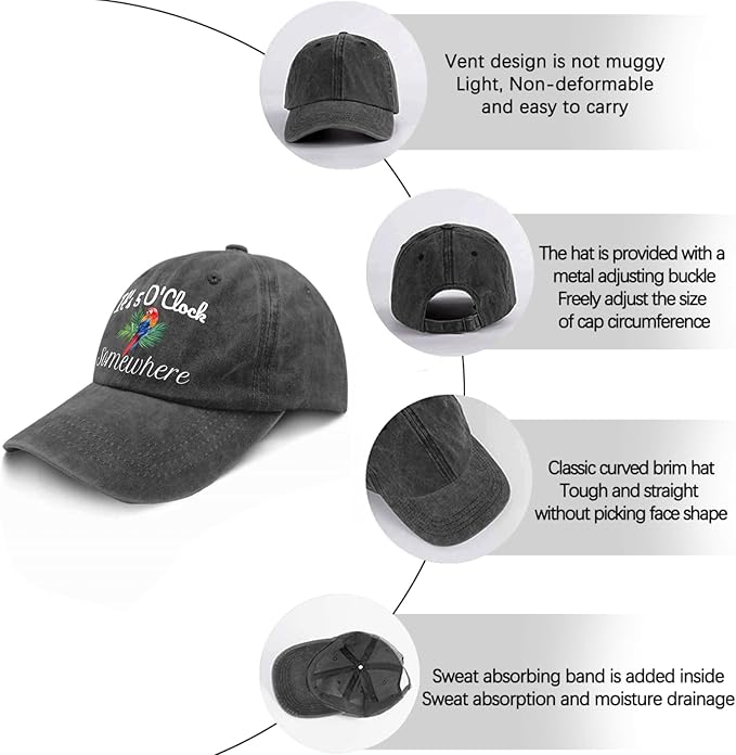 Jimmy Music Buffett Accessories Hats Its 5 Oclock Some Where Baseball Cap Mom Hat Pigment Black Womens Bucket