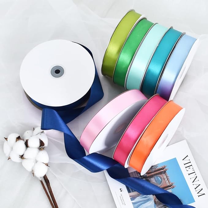 TONIFUL 1 Inch x 100yds Sky Blue Satin Ribbon, Thin Solid Color Satin Ribbon - Image 6