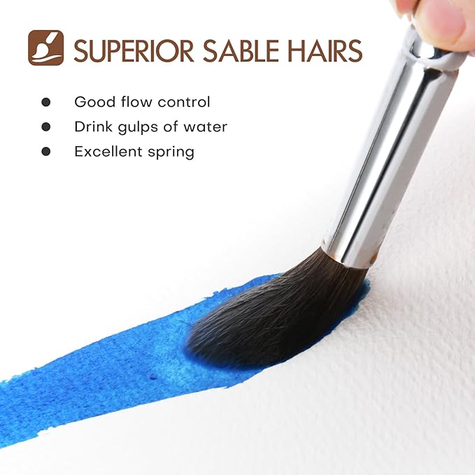 Sable Watercolor Brushes Professional, Fuumuui 7Pcs Sable Brush Set Variety - Image 2