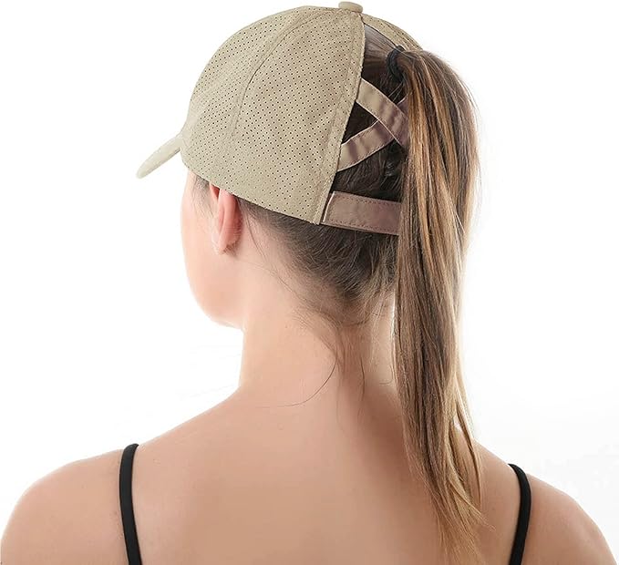 HGGE Womens Criss Cross Ponytail Baseball Cap Adjustable High Messy Bun Ponycap Quick Drying Hat