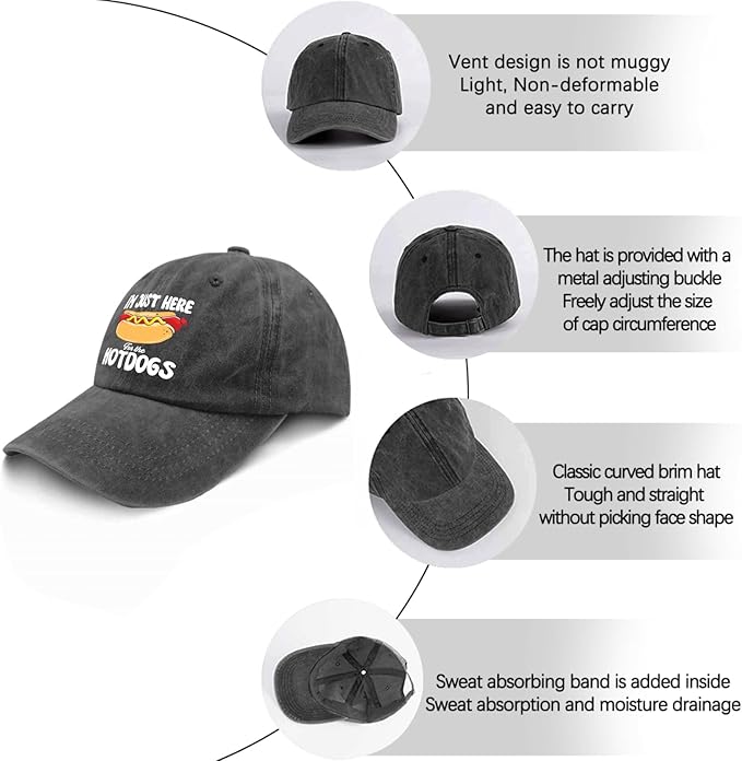 I'm JUST HERE for The Hotdogs Hats for Men Baseball Caps Trendy Washed Workout Hats Light Weight