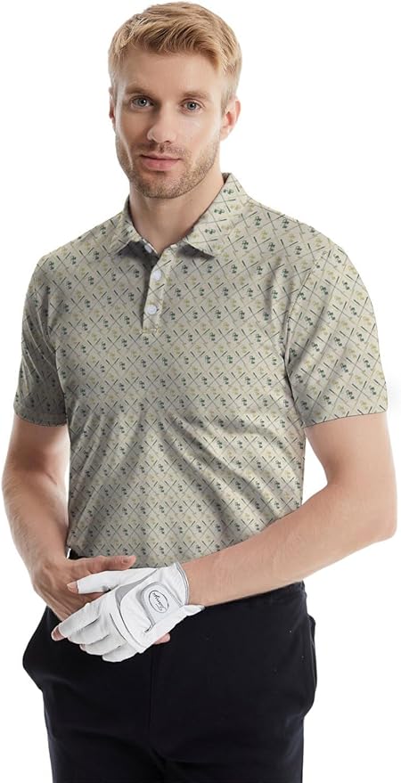 HUURAY Funny Golf Polos for Men Funny Print Short Sleeve Shirts Quick Dry Polo Shirts Hawaiian Shirt Performance Golf Outfits