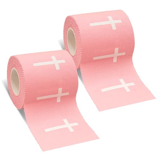 Yigney 2 Pcs Cross Tape Christian Athletic Tapes Religious Sport Soccer Wrist Tape Cross Pink Tapes for Soccer Football Baseball Gymnastics Boxing Christian Church Gifts Tennis 2IN X 23FT