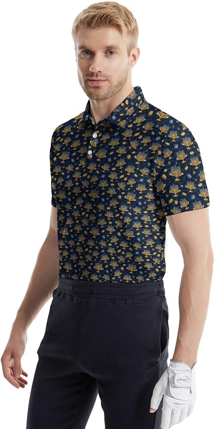 HUURAY Funny Golf Polos for Men Funny Print Short Sleeve Shirts Quick Dry Polo Shirts Hawaiian Shirt Performance Golf Outfits