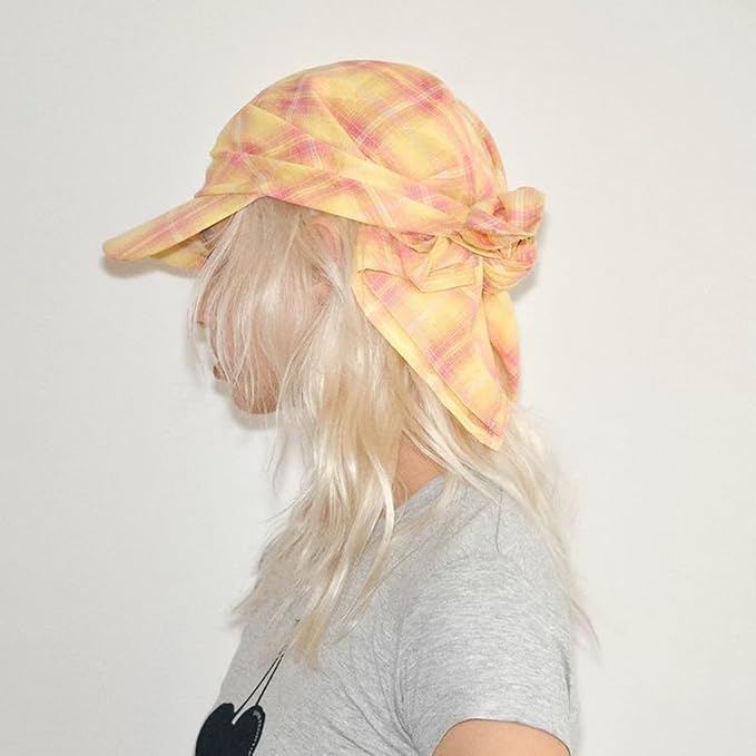 Women’s Plaid Bandana Baseball Cap – Y2K Adjustable Checkered Hat, Casual Streetwear Summer Fashion Visor Scarves