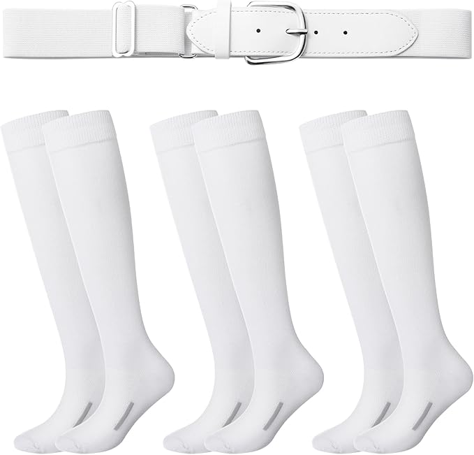 Haysandy Baseball or Softball Sock and Belt Combo Set 3 Football Baseball Socks with Softball Belt for Youth Boys Kids