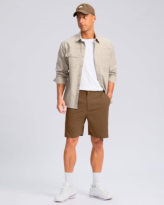 Pudolla Men's Casual Shorts 7"/9"/5" Lightweight Golf Shorts with 3 Pockets Stretch Quick Dry Comfy Work Shorts