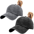 Womens Vintage Washed Distressed Baseball-Cap with Ponytail Hole Sport Golf Hat