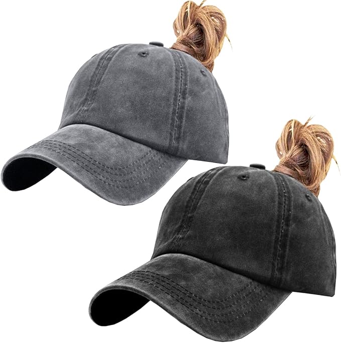 Womens Vintage Washed Distressed Baseball-Cap with Ponytail Hole Sport Golf Hat