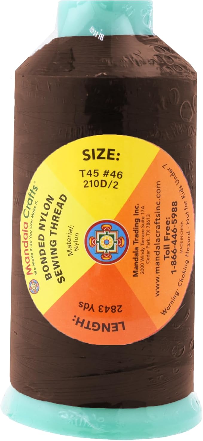 Mandala Crafts Bonded Nylon Thread Dark Brown Heavy Duty Sewing Threads - Image 3