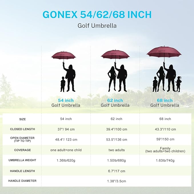 Gonex 54/62/68/72/80 Inch Extra Large Golf Umbrella, Automatic Open Travel Rain Umbrella with Windproof Water Resistant Double Canopy, Oversize Vented Umbrellas for 2-3 Men and UV Protection, Multiple Colors