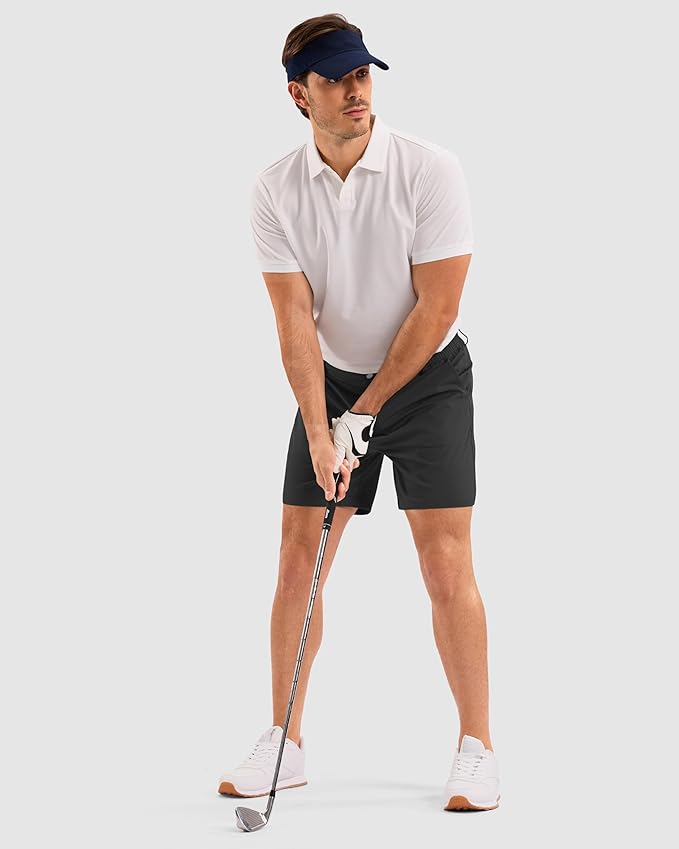 Pudolla Men's Casual Shorts 7"/9"/5" Lightweight Golf Shorts with 3 Pockets Stretch Quick Dry Comfy Work Shorts