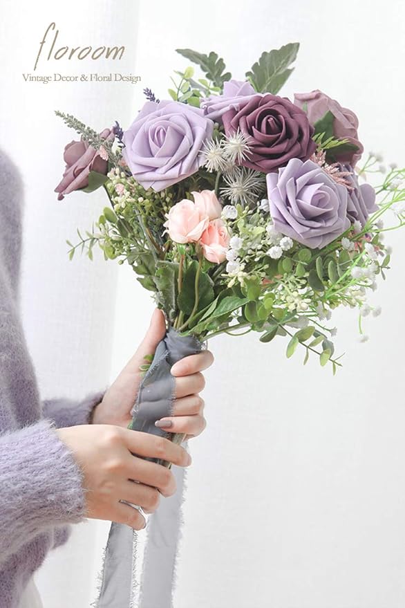 Floroom Artificial Flowers 25pcs Real Looking Plum Foam Fake Roses - Image 4