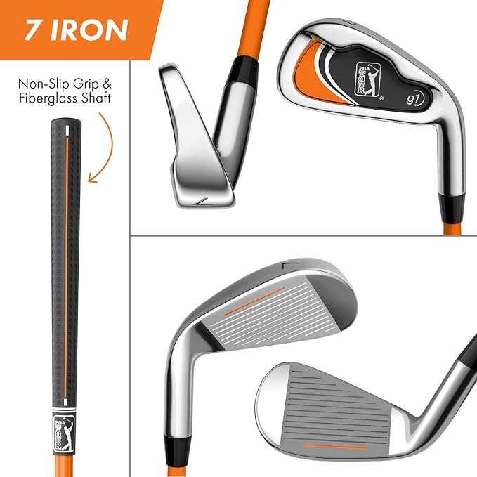 PGA Tour Youth Golf Club Set for Ages 5-15+ (3’5”-5’10”), Right and Left-Handed Kids Golf Sets – Beginner Junior Golf Clubs with Lightweight Stand Bag, Mallet Putter, Hybrid, Driver