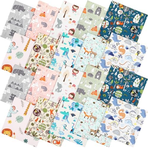 Hahafelt 10 Pcs Jungle Animals Quilting Fabric Bundles 20 x 20 Inch