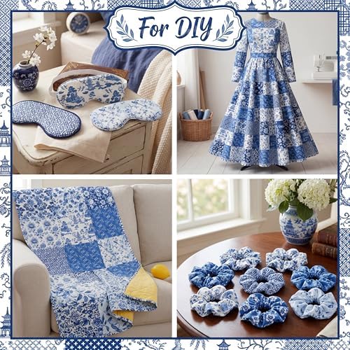 Hahafelt 10Pcs 18"x22" Blue and White Fat Quarter Chinoiserie Fabric Bundle