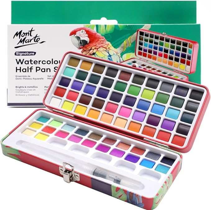 Mont Marte Watercolor Set Full Pan Signature 73pcs, Including 50 Bright and 22 by MontMarte