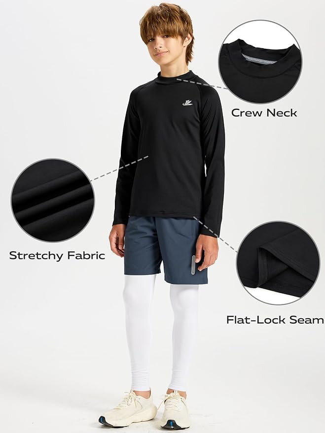 DEVOROPA Youth Boys Compression Thermal Shirt Long Sleeve Kids Fleece Baselayer Soccer Baseball Undershirt Slim/Regular/Husky