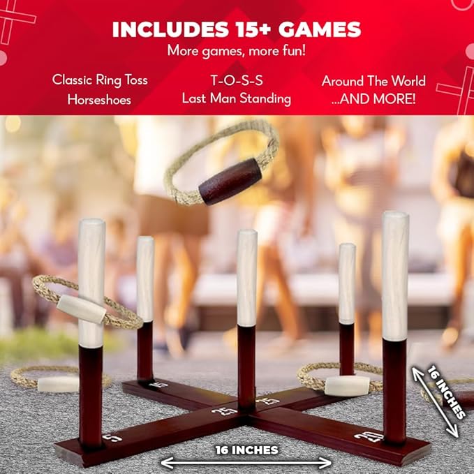 SWOOC Games - Rustic Ring Toss Game - Easy Setup & Extra Games Included - Ring - Image 4