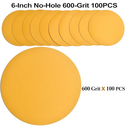 6-Inch No-Hole Hook and Loop Sanding Discs 600-Grit, Random Orbital Sandpaper - Image 2