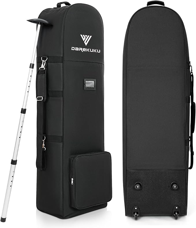 DAREKUKU Golf Travel Bags for Airlines with Adjustable Support Rod and Detachable Shoulder Straps, Hard case Top Soft Foldable Golf Club Travel Covers