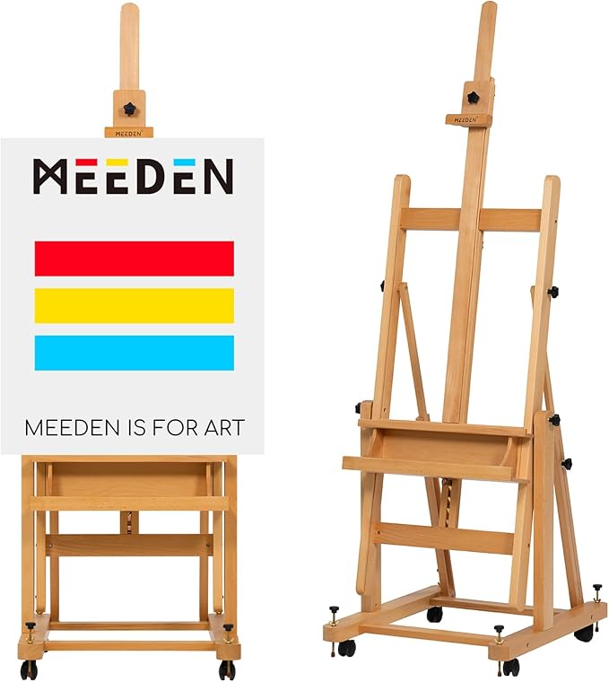 MEEDEN Enlarged Heavy-Duty H-Frame Easel: Artist Solid Beech Wooden Studio Easel by MEEDEN