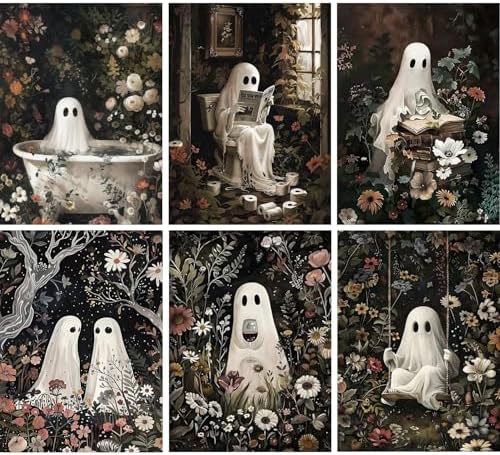 GOUOYANA 6P Halloween Paint By Numbers Kit for Adults Ghost Acrylic Canvas