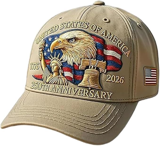 USA 250th Anniversary Hat, Adjustable 250th Anniversary Printed Patriotic Baseball Caps, Tribute Retro Washed Hat
