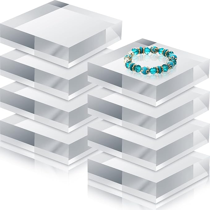 Remerry 8 Pieces Acrylic Display Block 4 x 4 x 1 Inch Clear Polished Acrylic by Remerry