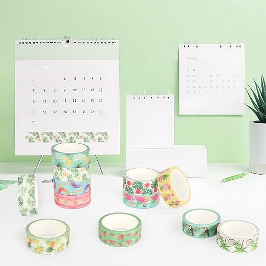 12 Rolls Fruits Washi Tapes, Hawaiian Leaves Cactus Masking Tapes, Colorful - Image 7