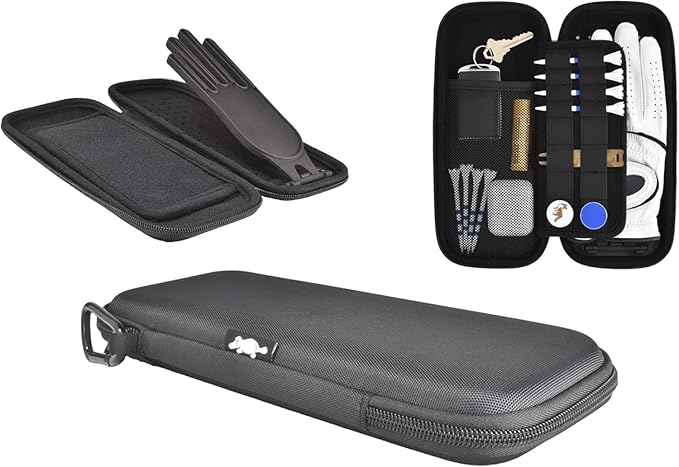 Platypus Golf Co. Golfing Caddie Hard Travel Case Organizer - Hinging Glove Shaper & Holder - Mesh Pocket & Storage Slots for Phone, Tees, Divot Tools & Ball Markers - Golfers Cases for Men & Women