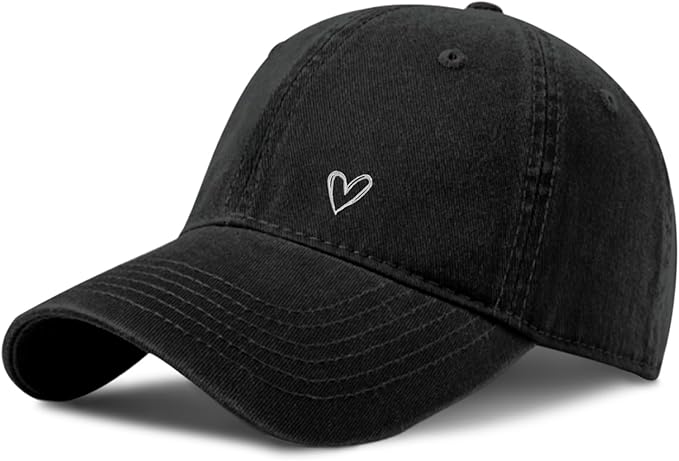 Pairxily Vintage Heart Embroidered Baseball Cap Distressed Adjustable Hat for Women Low Profile Dad Hats Unisex Cotton Cap