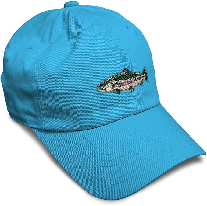 Custom Soft Baseball Hat Embroidered Dad Hat Fish Rainbow Trout Men & Ladies Baseball Cap Cotton