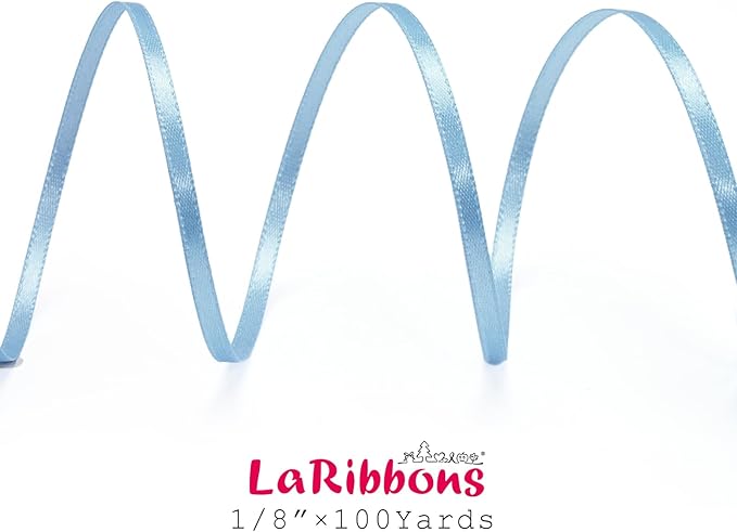LaRibbons Light Blue Satin Ribbon 1/8 Inch 100 Yards Thin Luxury Double Faced - Image 7