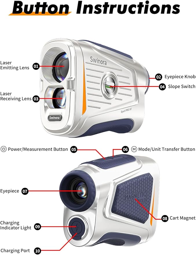 Magnetic Golf Rangefinder with Slope – 7X Magnification, 1300Y Range Finder Golf for All Levels, Fast Flag Lock Vibration, Rechargeable, Waterproof Golf Accessories for Men and Women