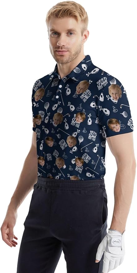 HUURAY Funny Golf Polos for Men Funny Print Short Sleeve Shirts Quick Dry Polo Shirts Hawaiian Shirt Performance Golf Outfits