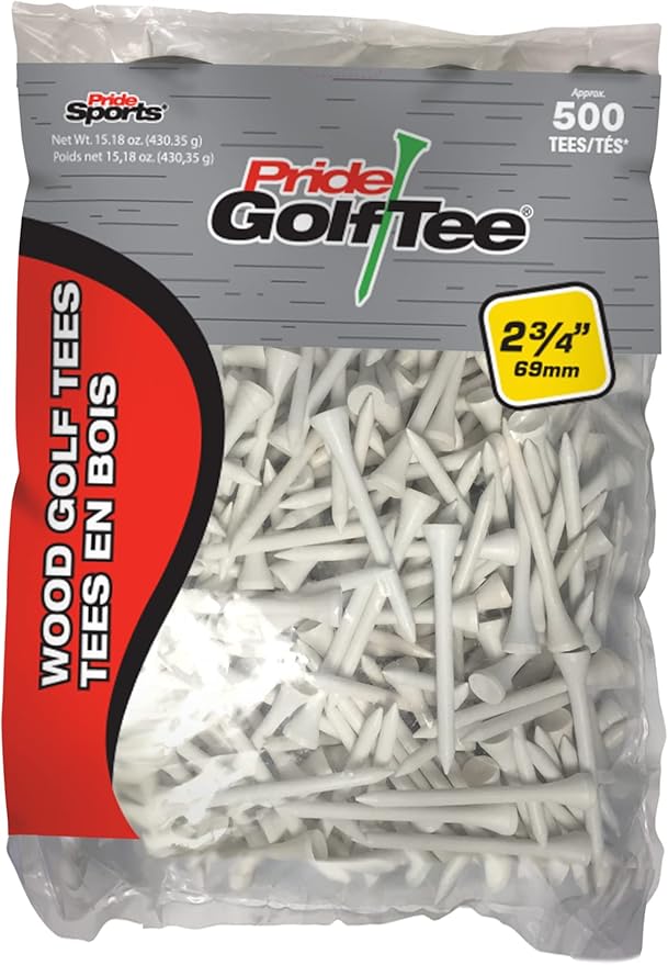 Pride Deluxe Wooden Golf Tees - 500 Count, 2 3/4 Inch - White - #1 Brand on Tour - Best for Drivers & Woods - Improve Distance and Accuracy