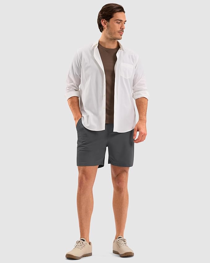 Pudolla Men's Casual Shorts 7"/9"/5" Lightweight Golf Shorts with 3 Pockets Stretch Quick Dry Comfy Work Shorts