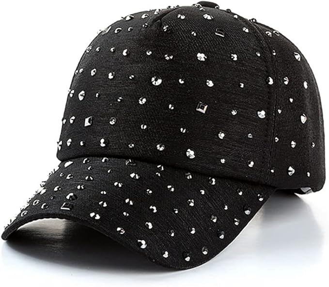 Gudessly Adjustable Breathable Rhinestone Baseball Cap for Women Bling Sequins Casual Sports Cap