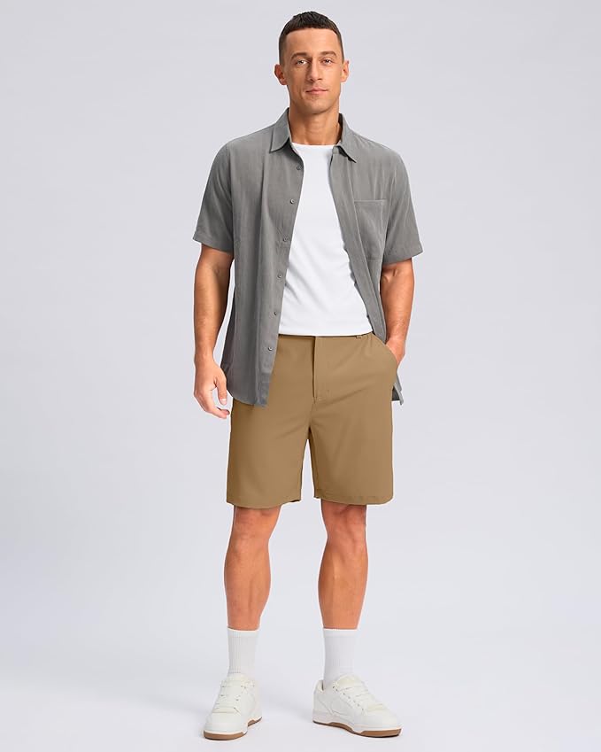 Pudolla Men's Casual Shorts 7"/9"/5" Lightweight Golf Shorts with 3 Pockets Stretch Quick Dry Comfy Work Shorts