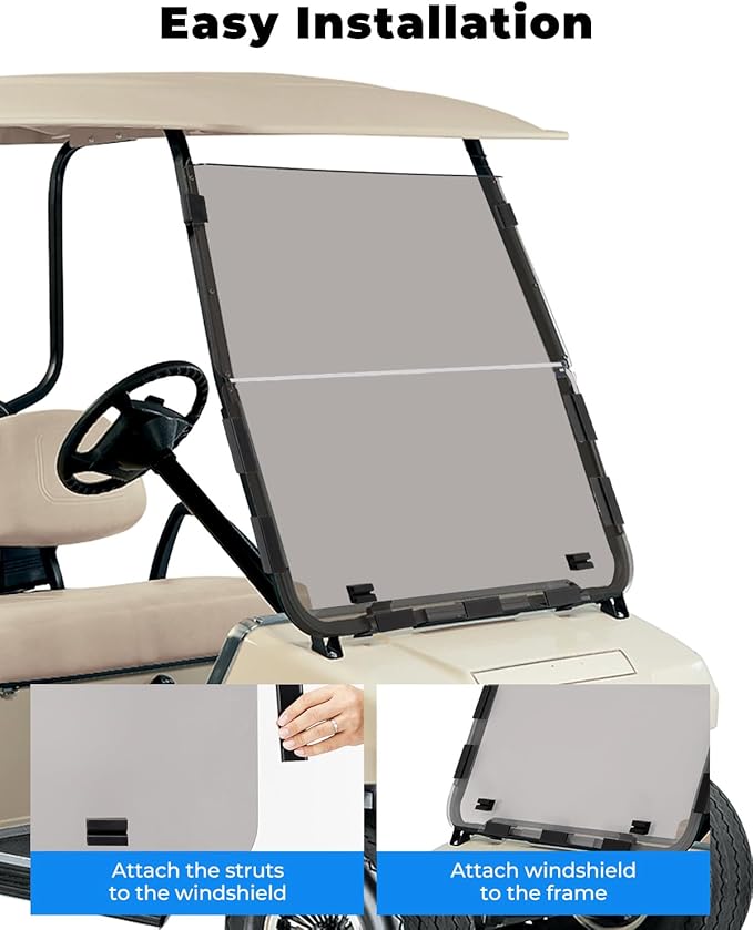 KEMIMOTO Foldable Golf Cart Windshield Compatible with Club Car DS 2000+, Anti-UV and Impact-Resistant Acrylic (Tinted)