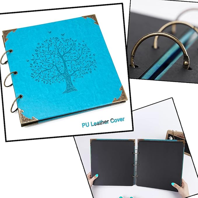 Photo Album DIY Scrapbook, 10x10 inch 50 Pages Vintage Leather Cover Three-Ring - Image 2