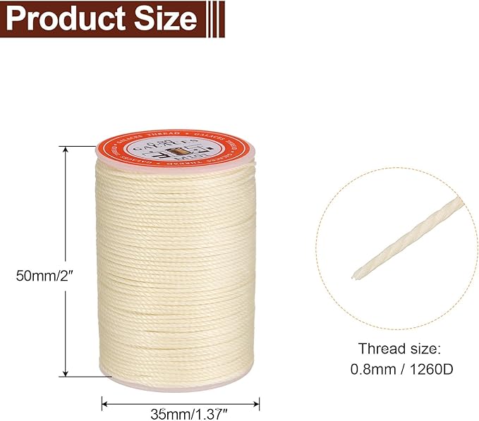 uxcell Round Leather Sewing Waxed Thread, 55m / 60 Yards Polyester Wax String - Image 2