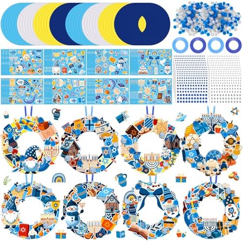 Hollowfly 48 Sets Hanukkah Wreath Craft Kits DIY Menorah Ornaments