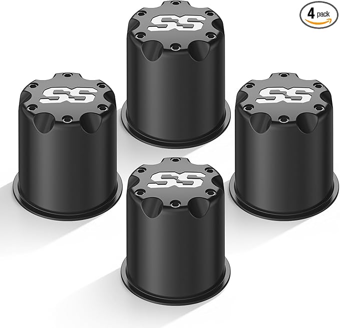 Golf Cart Black SS Center Cap Cover, Suitable for 2.65" Dia Bore Wheel Rim SS Chrome Plastic Center Caps for EZGO Golf Cart Wheel -4 Black Packs