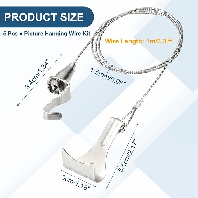 uxcell 2Pcs Picture Hanging Wire Kit, 1 m x 1.5 mm Heavy Duty Picture Hangers - Image 2