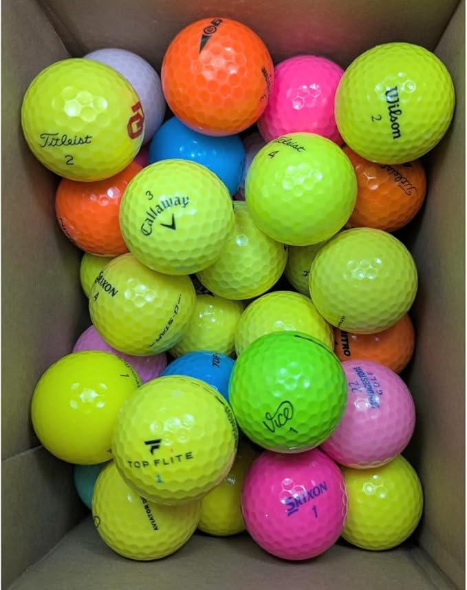 Afford-A-Ball Golf. (50 Pack) Used and Recycled Color Golf Ball Mix. Miscellaneous Brands. Colored Golf Accessories for Men & Women. for Play, Practice and Backyard.