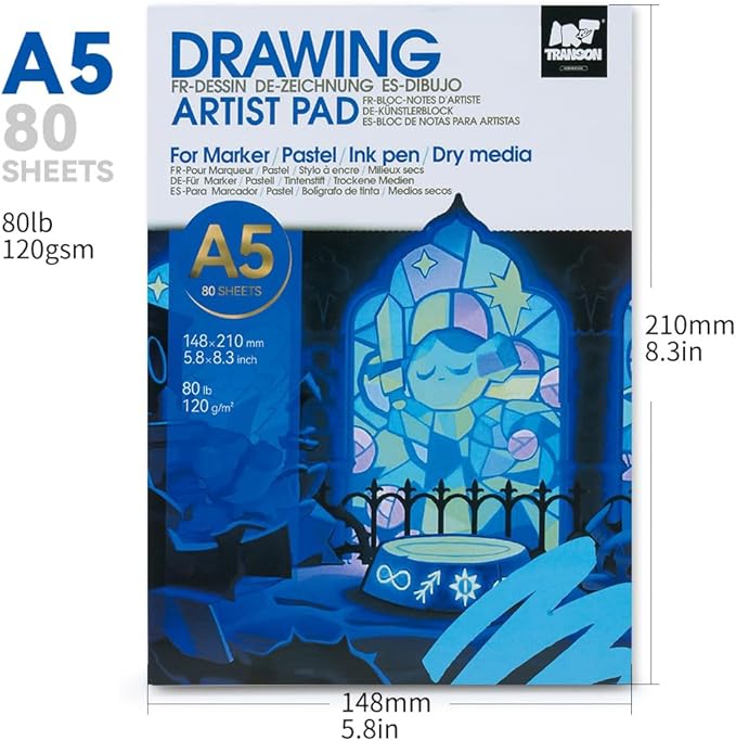 TRANSON Artist Mix Media Sketchbook Marker Pad, 5.8”x8.3” 80 Sheets A5 Art - Image 3