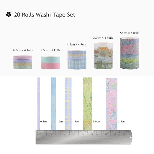 Dizdkizd Floral Green Washi Tape Set, 20 Rolls Cute Seasonal Masking Tape - Image 2